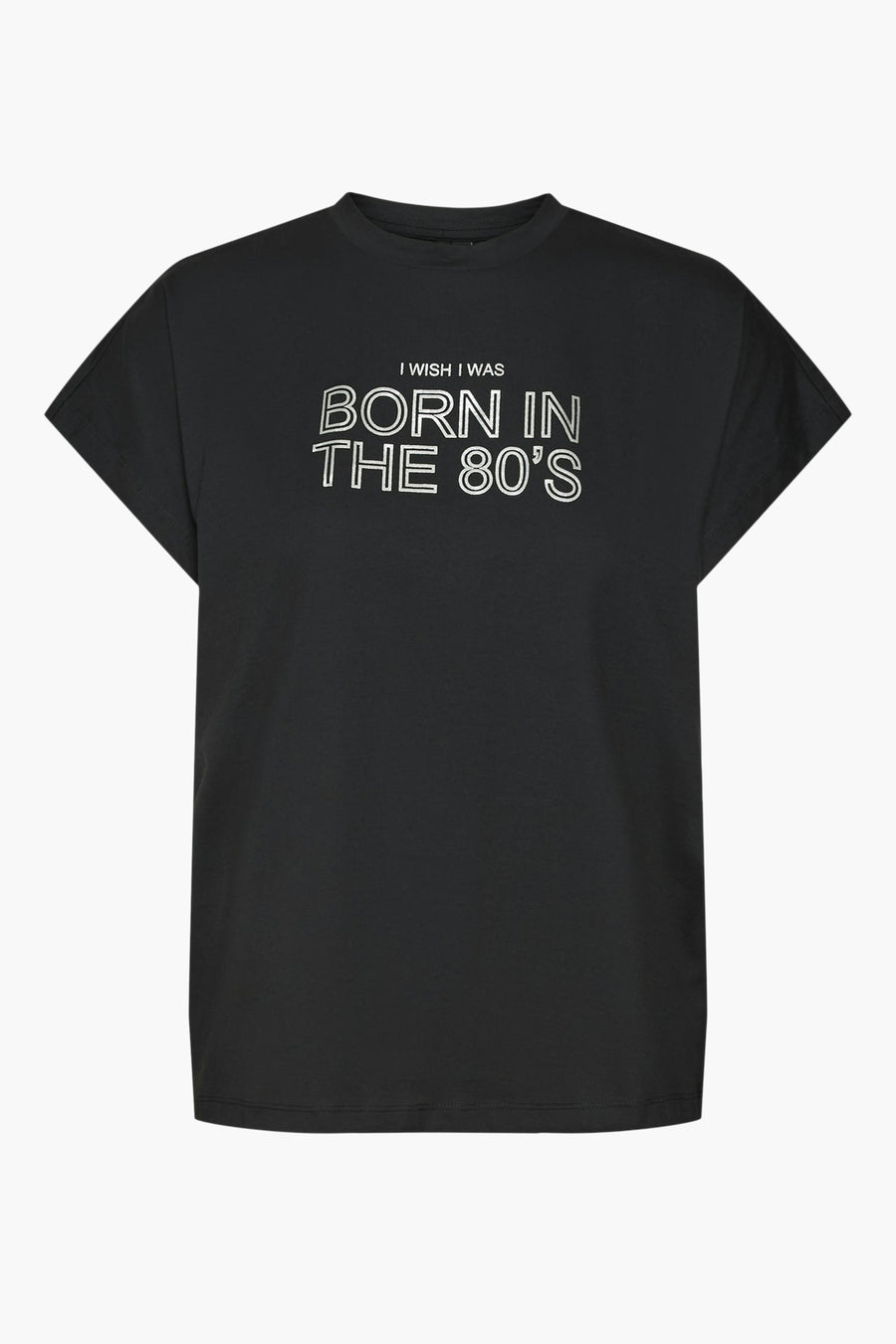 T-shirt noir à manches courtes de VERO MODA avec un imprimé texte blanc "I wish I was born in the 80's".