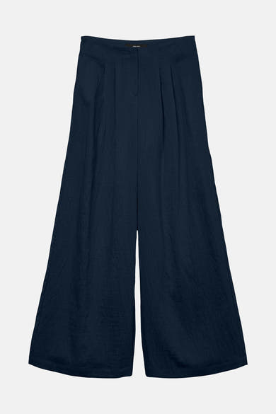 Pantalon ample bleu par VERO MODA, avec une texture légèrement froissée et des plis structurés à la taille.