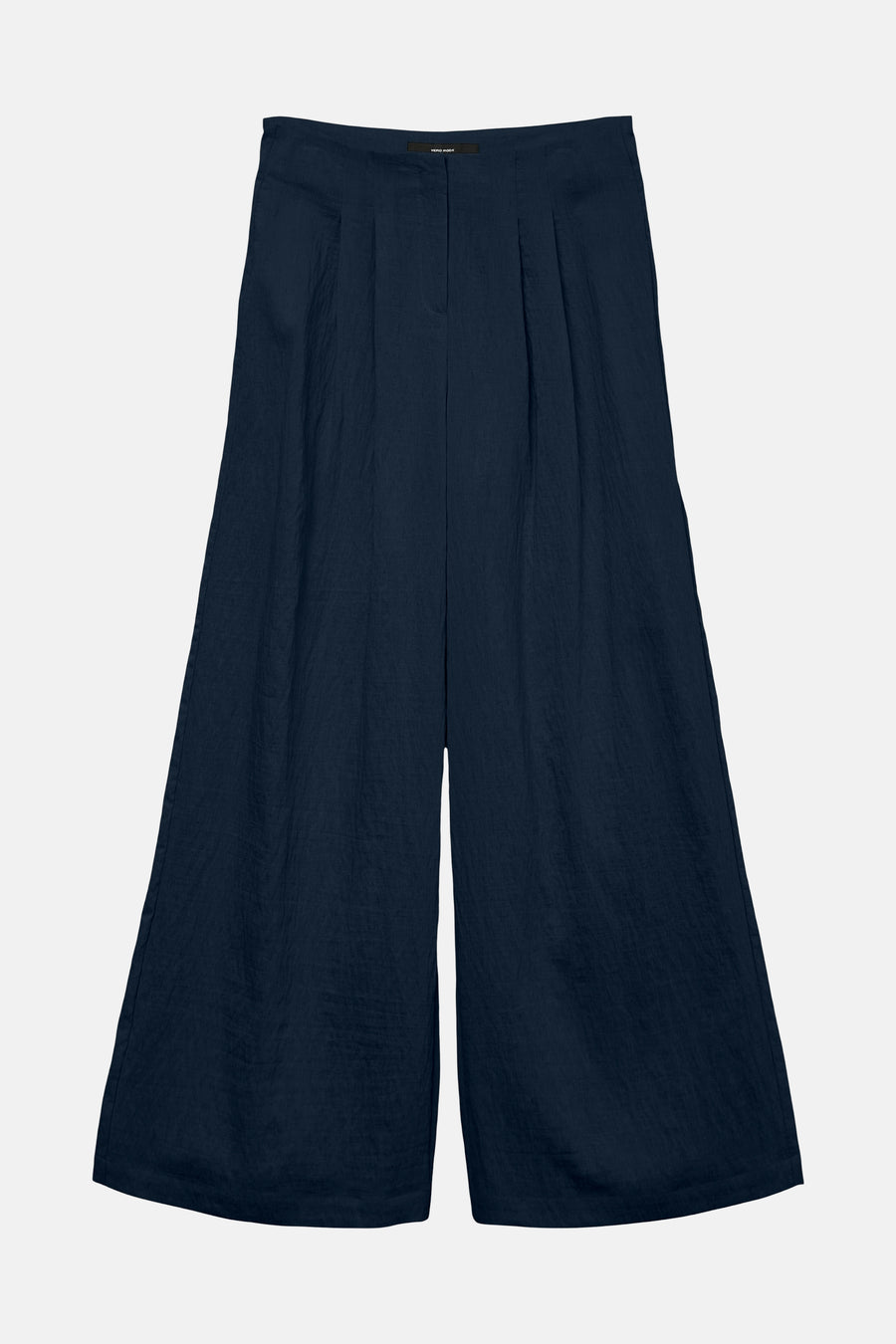Pantalon ample bleu par VERO MODA, avec une texture légèrement froissée et des plis structurés à la taille.