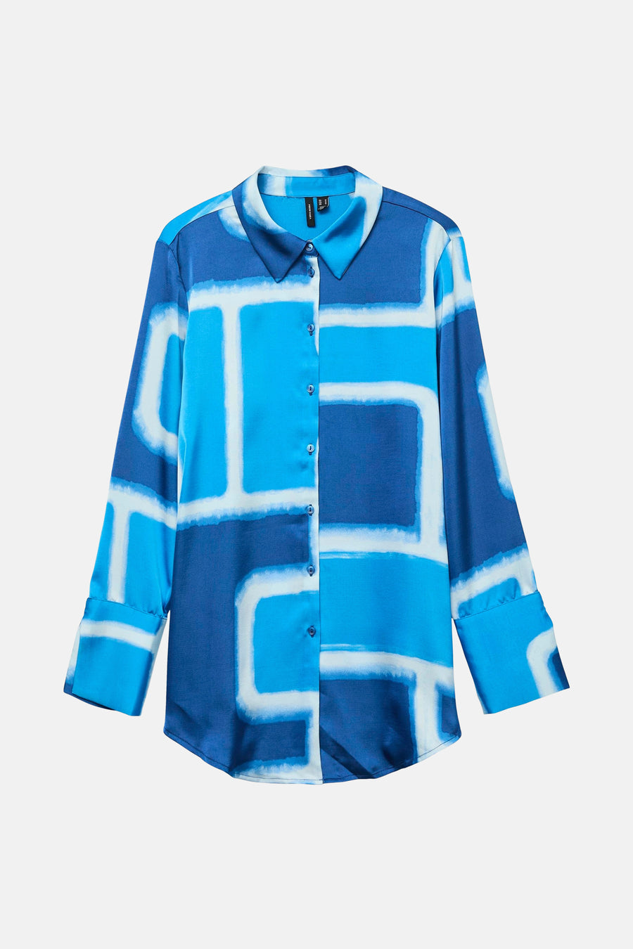 Blauw overhemd met lange mouwen van Vero Moda, met geometrisch patroon en knoopsluiting.