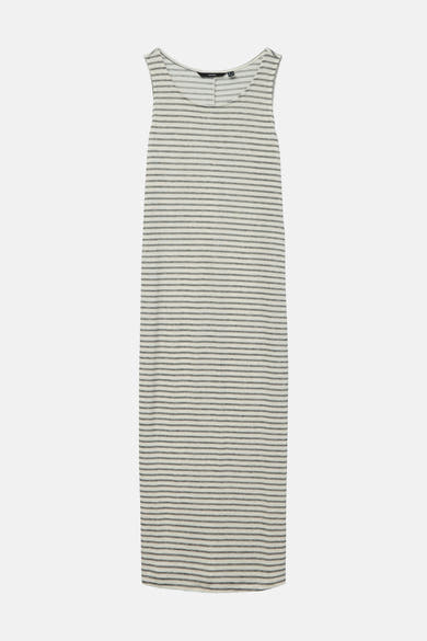 Robe longue beige rayée de VERO MODA®, sans manches, sur fond clair.