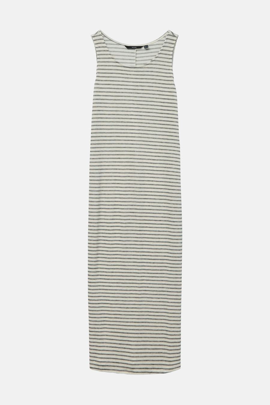 Robe longue beige rayée de VERO MODA®, sans manches, sur fond clair.