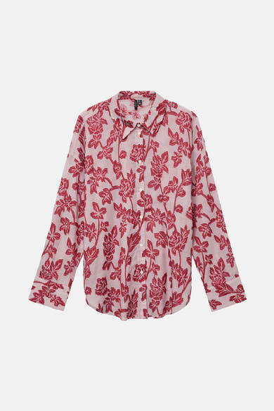 Rood overhemd met lange mouwen van VERO MODA®, met strepen en rood bloemenpatroon.