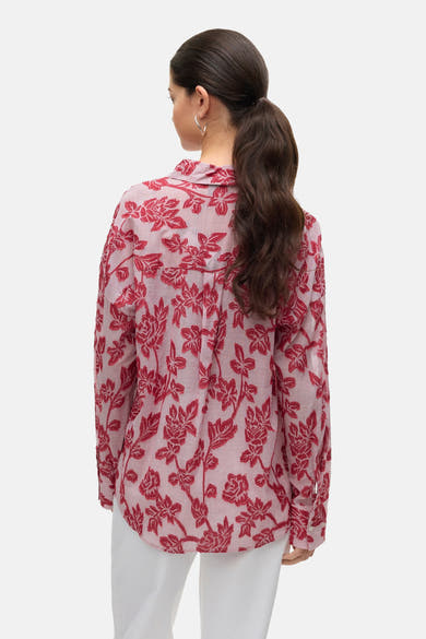 Rood overhemd met lange mouwen van VERO MODA, bloemenprint, horizontale strepen en een relaxte pasvorm.