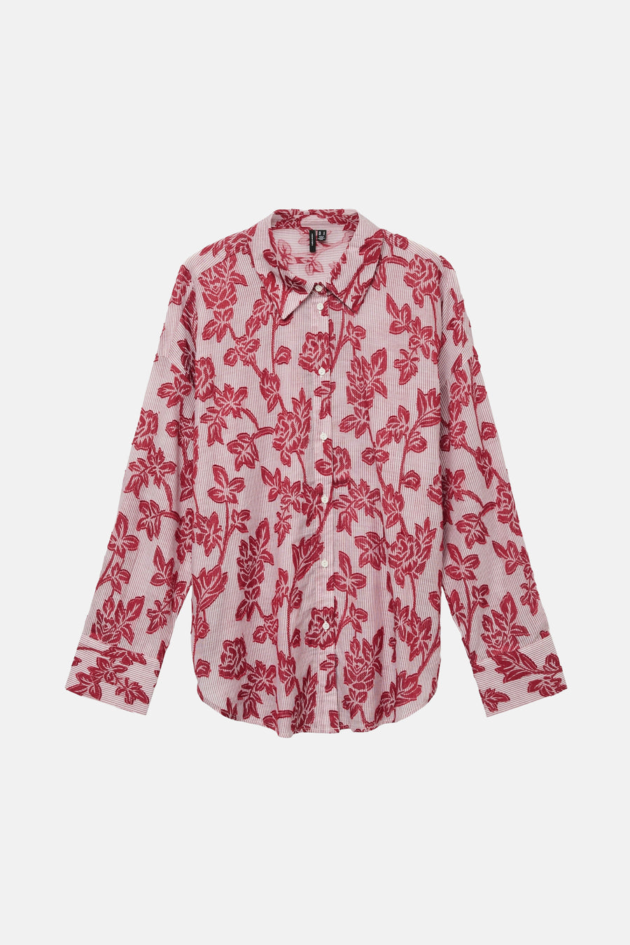 Rood overhemd met lange mouwen van VERO MODA® met strepen en bloemenprint.