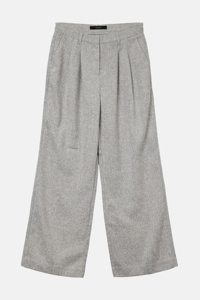 Pantalon de costume gris de VERO MODA, coupe large avec plis, en tissu texturé.