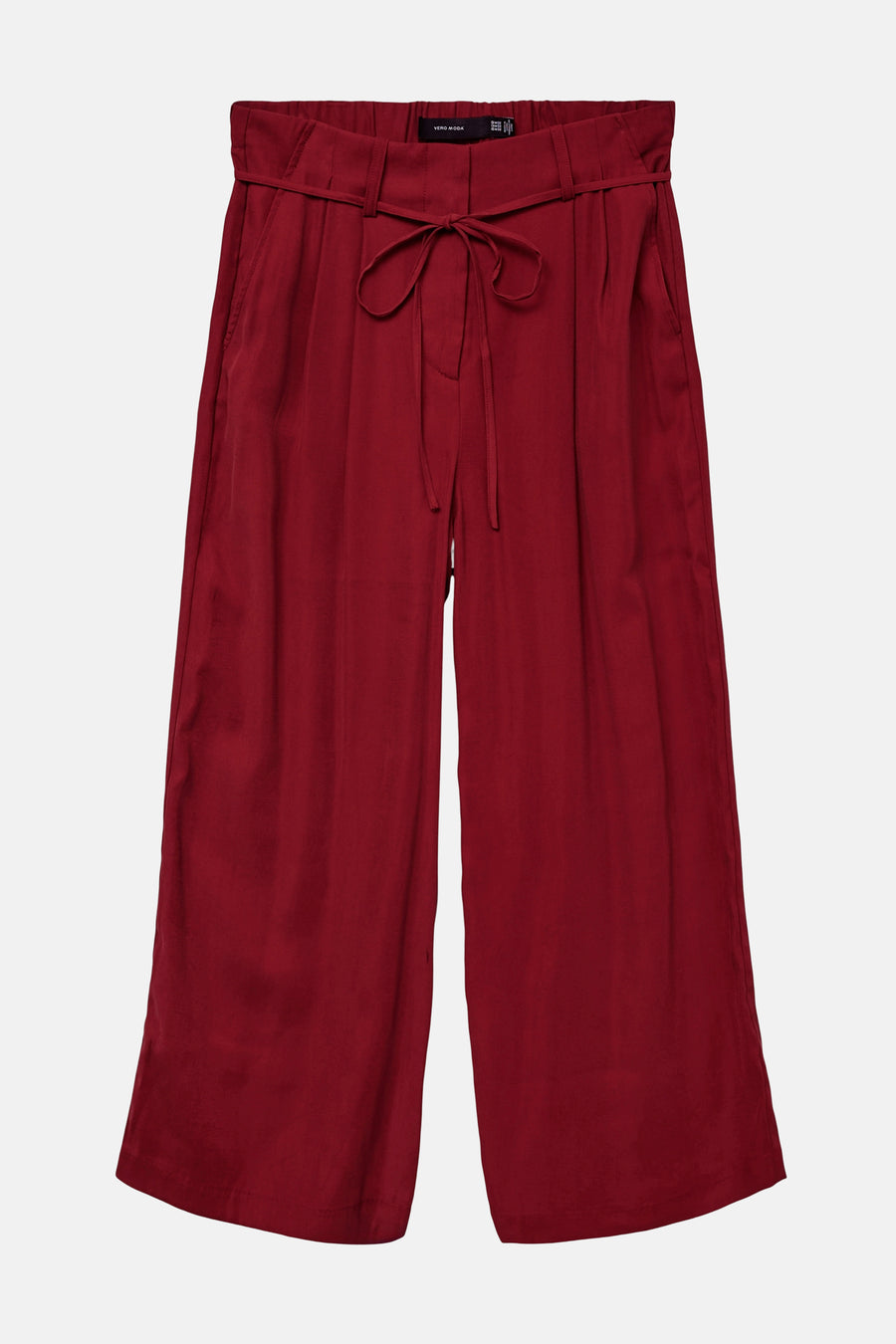 Losse rode broek van VERO MODA, met een strikceintuur in de taille en zijzakken.