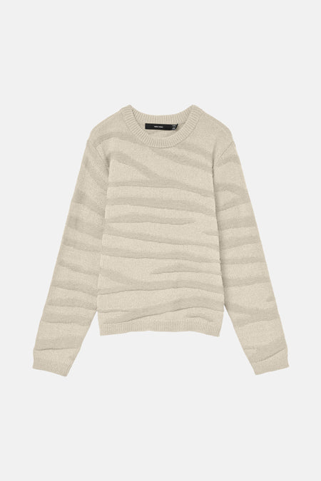 Ecru ronde hals trui van Vero Moda, met horizontaal textuurpatroon.