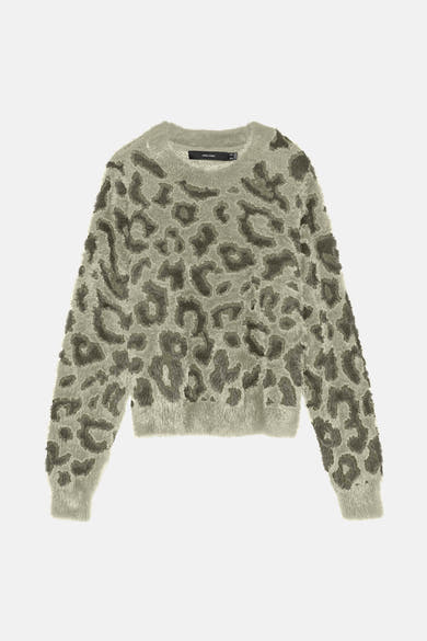 Groene trui met ronde hals van Vero Moda, met luipaardprint in zachte imitatiebont.