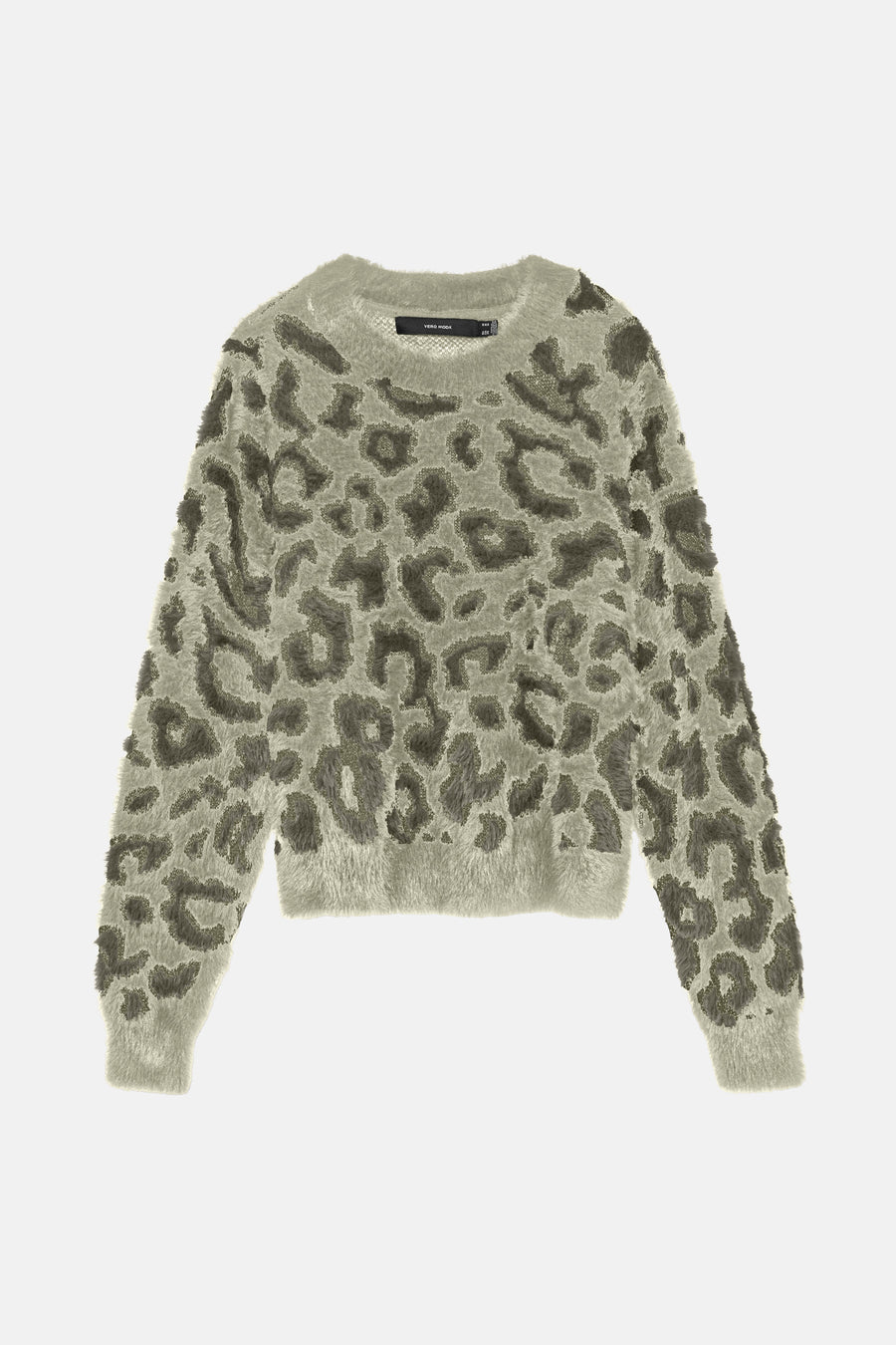 Groene trui met ronde hals van Vero Moda, met luipaardprint in zachte imitatiebont.