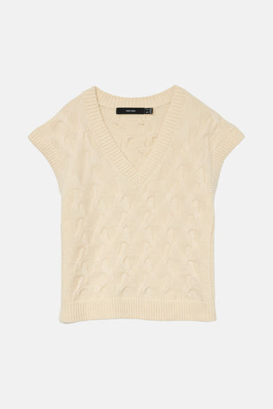 Débardeur beige en tricot by VERO MODA, avec motif torsadé sur toute la surface.