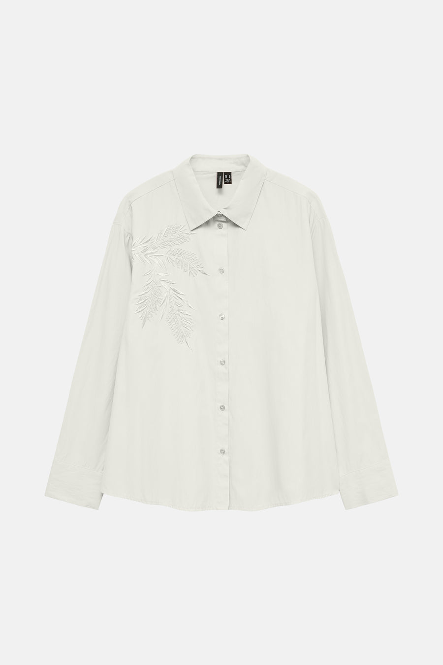 Wit overhemd met lange mouwen van Vero Moda, met decoratieve bladerenborduurwerk aan de voorkant.