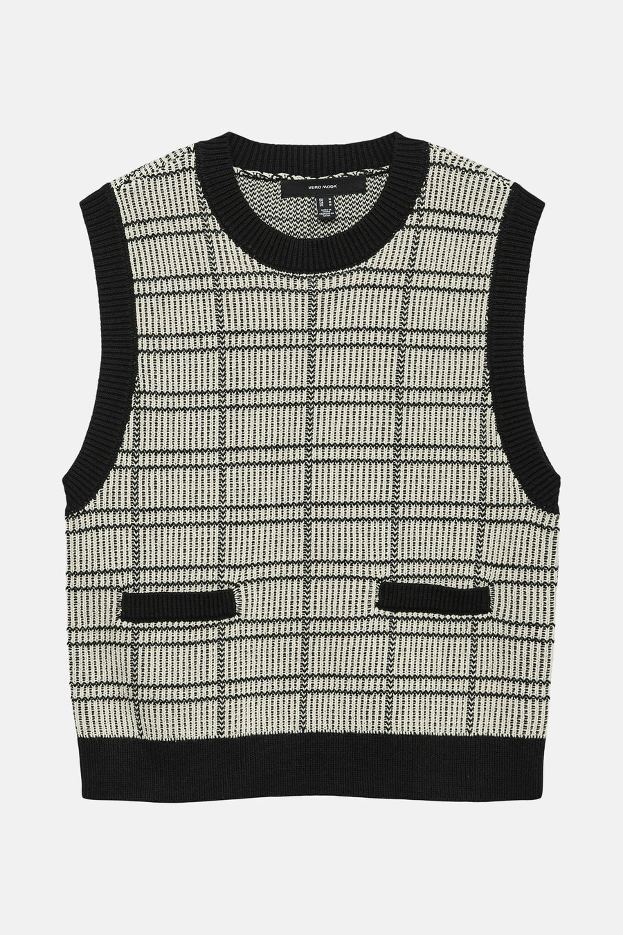 Zwart hemdje van VERO MODA® met ruitpatroon, fijne breinaard en twee kleine opgestikte zakjes.