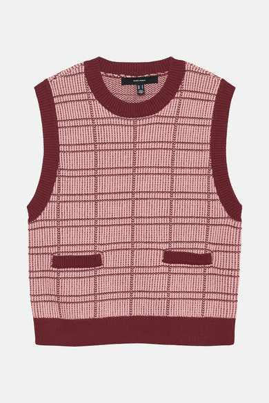 Rood geruit hemdje van Vero Moda met opgestikte zakken en bordeauxrode afwerking.