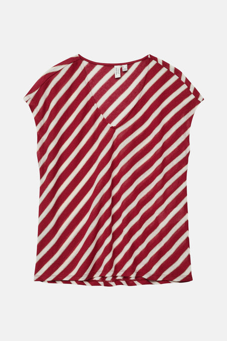 Rood T-shirt met witte strepen van Vero Moda, met V-hals.