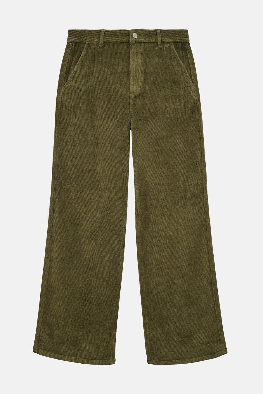 Kaki corduroy broek van VERO MODA, met zakken en een losse pasvorm.