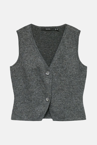 Grijze mesh tanktop van VERO MODA, met een aansluitende pasvorm en knoopsluiting.