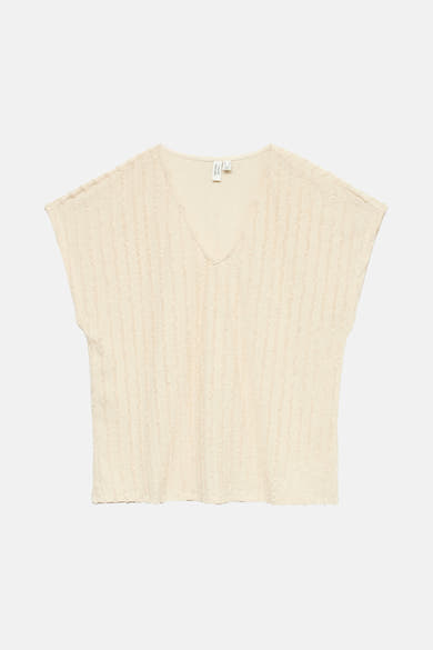 Beige mouwloze top van VERO MODA, met all-over verticale textuurstrepen.