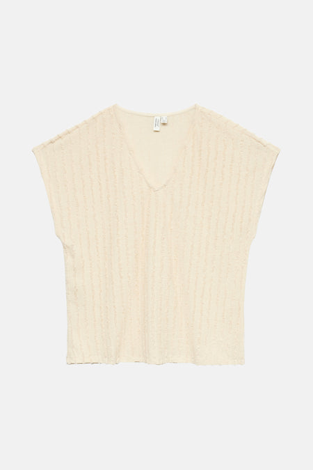Beige mouwloze top van VERO MODA, met all-over verticale textuurstrepen.