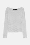 Grijze rondehals trui van VERO MODA, in opengebreide stof met ruitpatroon.