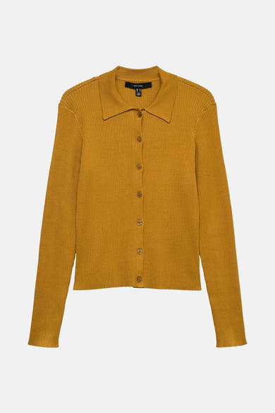 Geel vest met knopen van Vero Moda, in ribgebreid met een klassieke kraag.