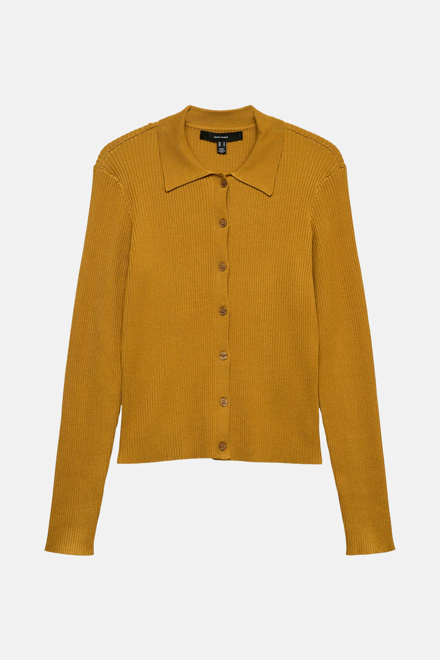 Geel vest met knopen van Vero Moda, in ribgebreid met een klassieke kraag.