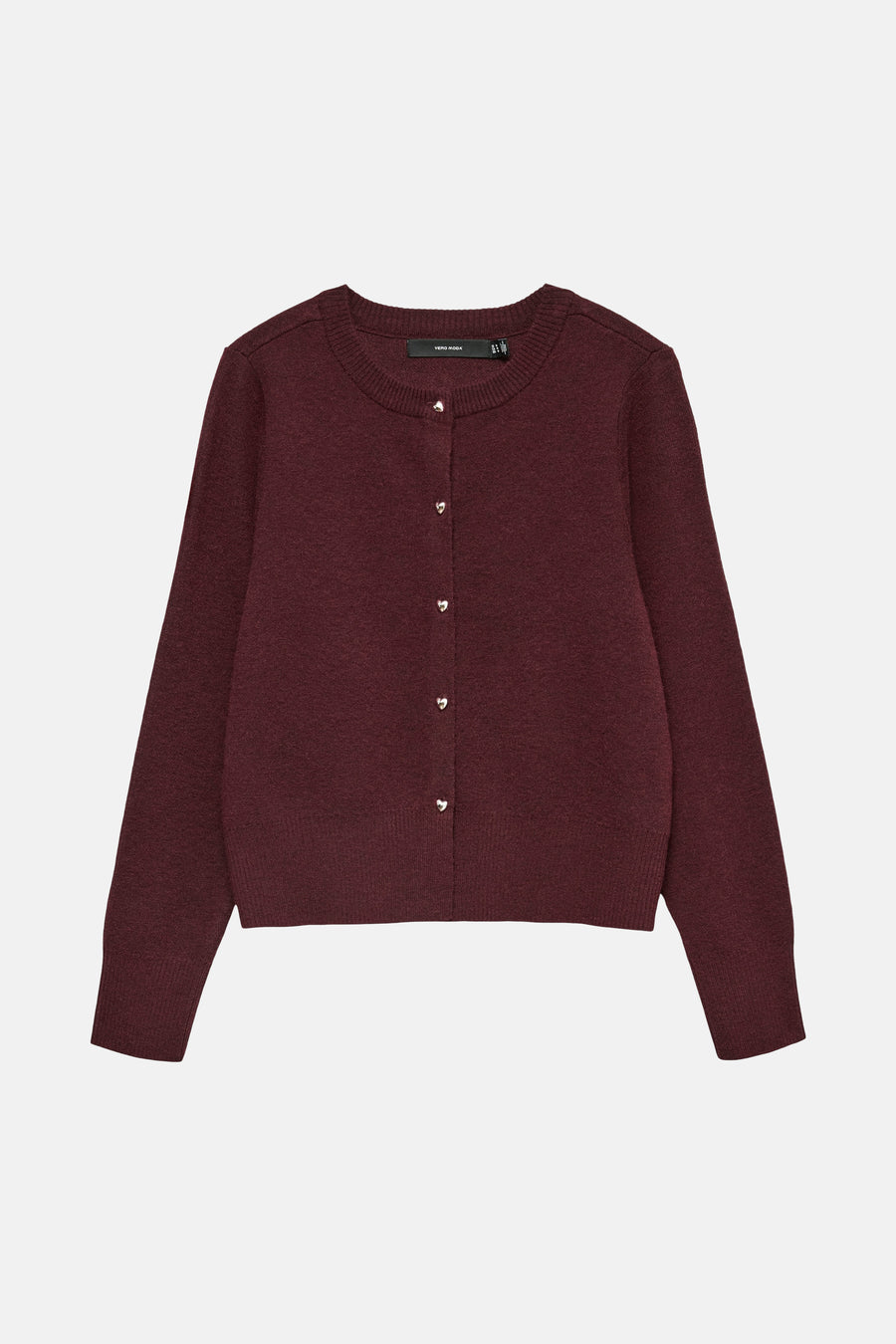 Bordeaux gebreid vest van VERO MODA, met een knoopsluiting en lange mouwen.