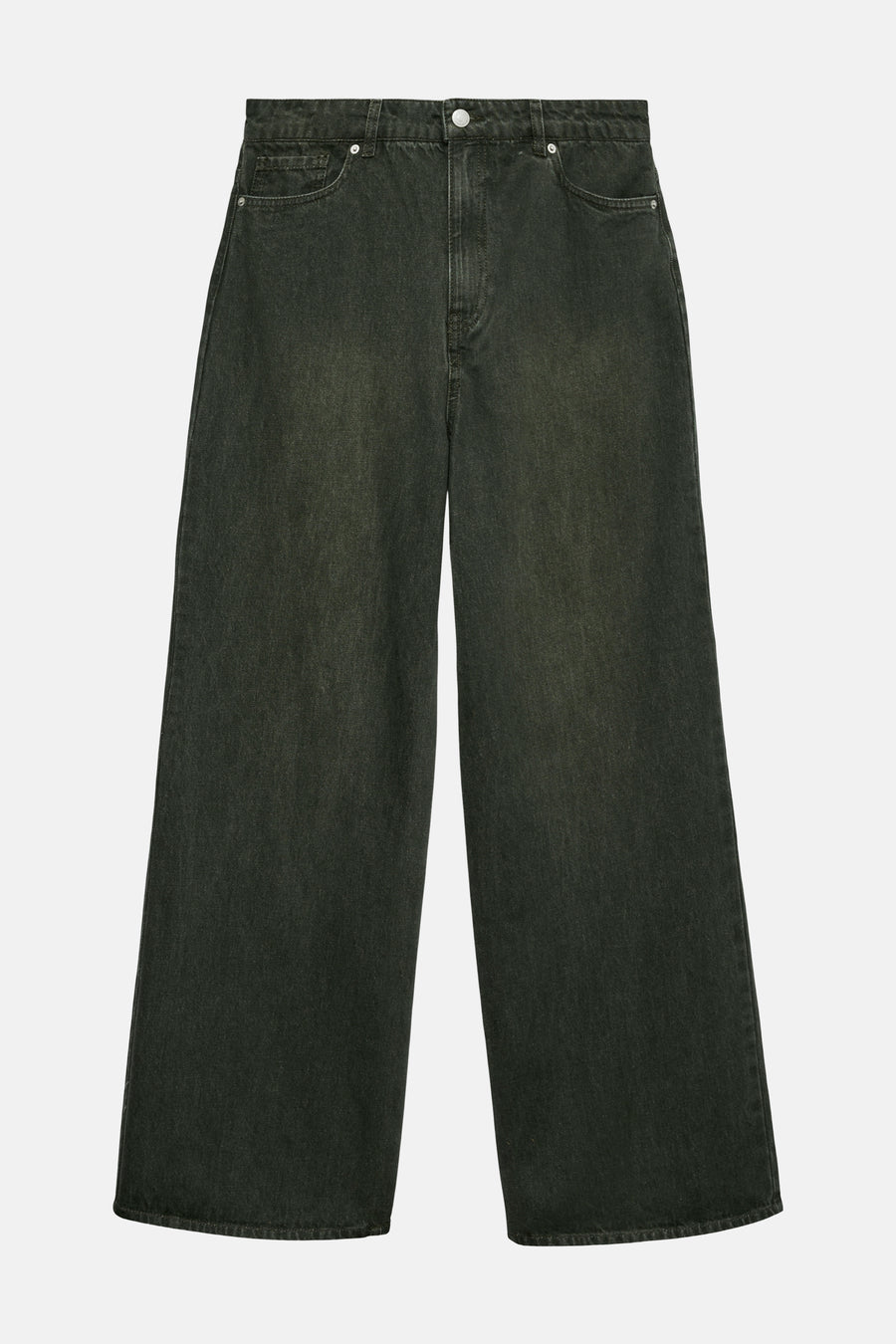 Gekleurde groene jeans van VERO MODA, losse pasvorm op een witte achtergrond.