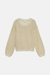 Beige ronde hals trui van VERO MODA, in fijne getextureerde brei met lange pofmouwen.