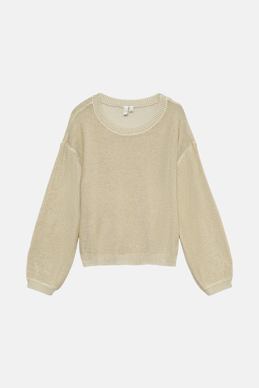 Beige ronde hals trui van VERO MODA, in fijne getextureerde brei met lange pofmouwen.