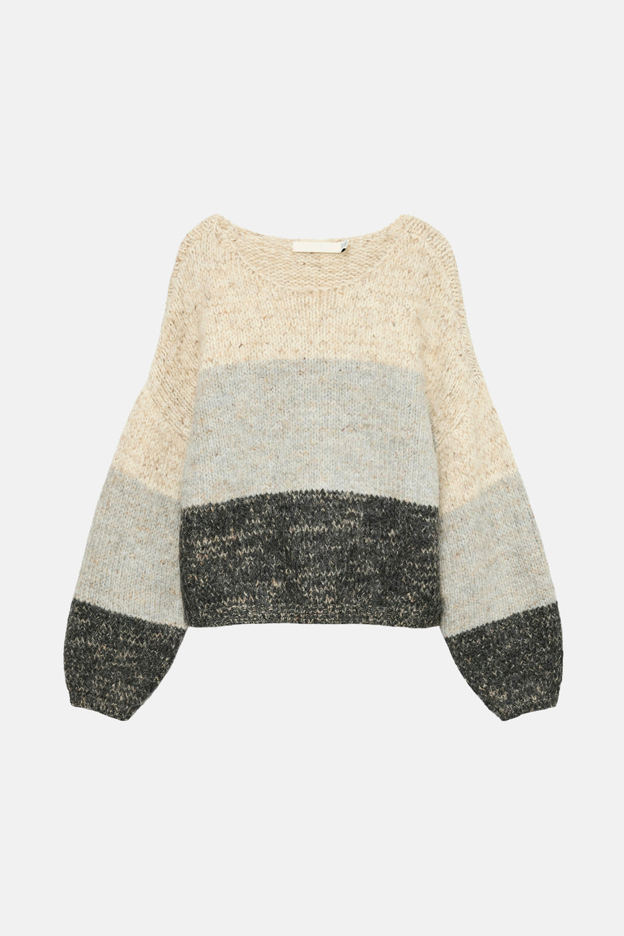 Beige ronde hals trui van Vero Moda in een gebreide stof met contrasterende horizontale strepen.