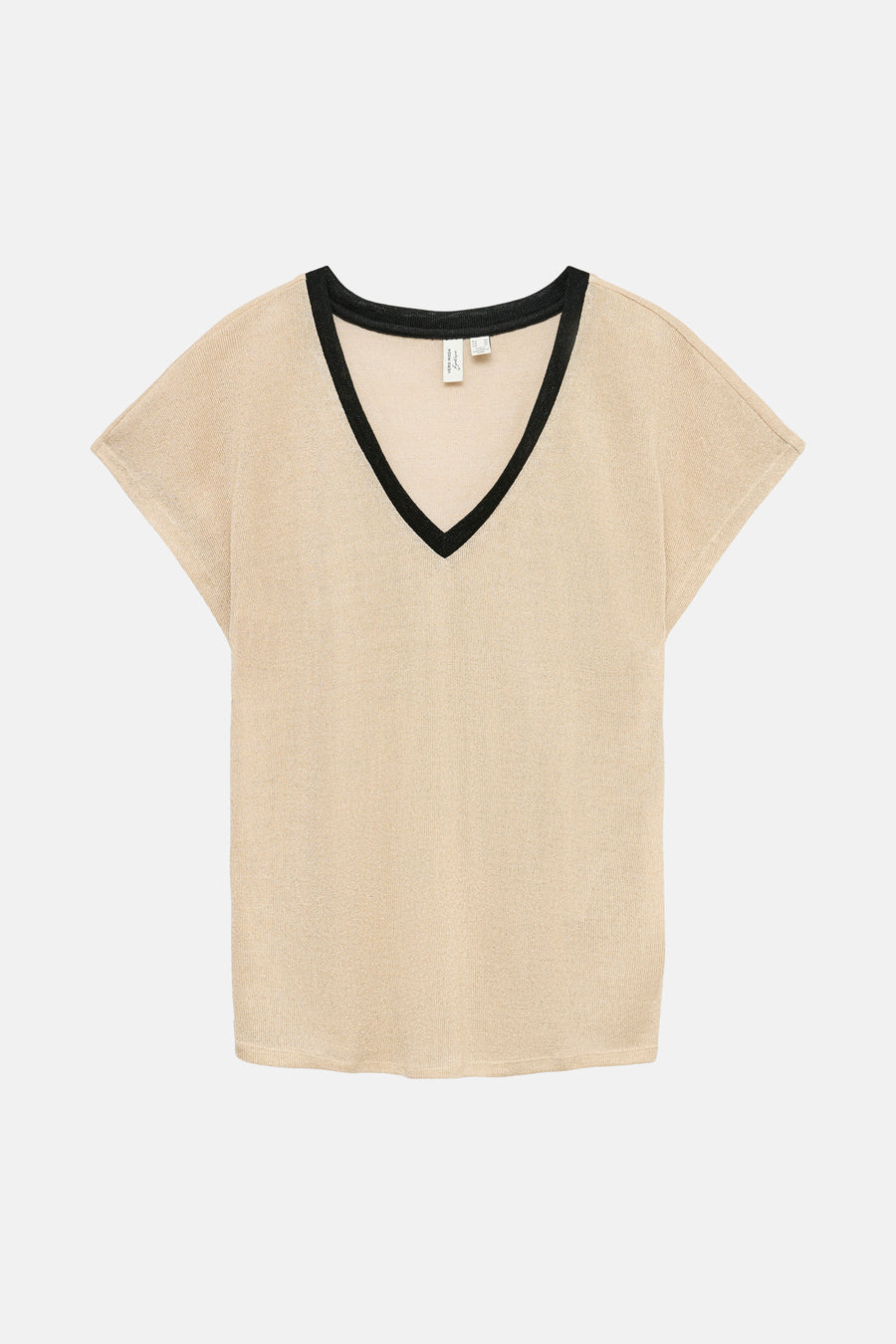 T-shirt à manches courtes beige de VERO MODA avec col en V noir.