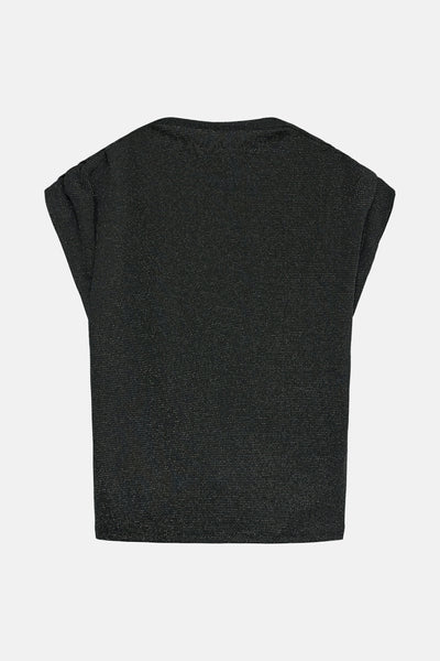 T-shirt noir à manches courtes de VERO MODA, avec un motif subtil texturé et un col arrondi simple.