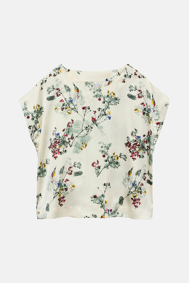 Multikleurig T-shirt met korte mouwen van VERO MODA, met bloemen- en vogelprint.