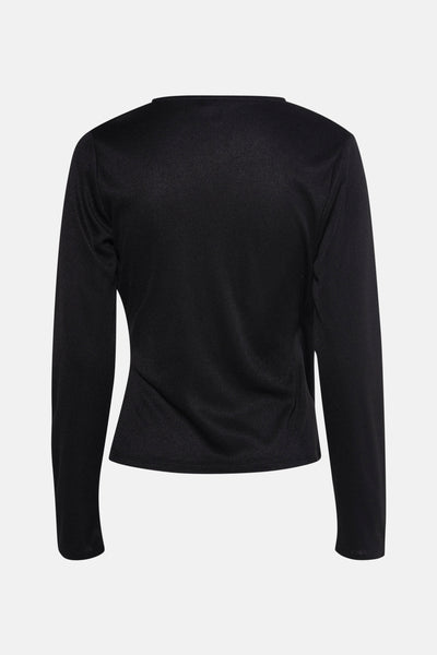 Zwart langemouwenblouse van Vero Moda, in textuurgebreide stof, van achteren gezien.