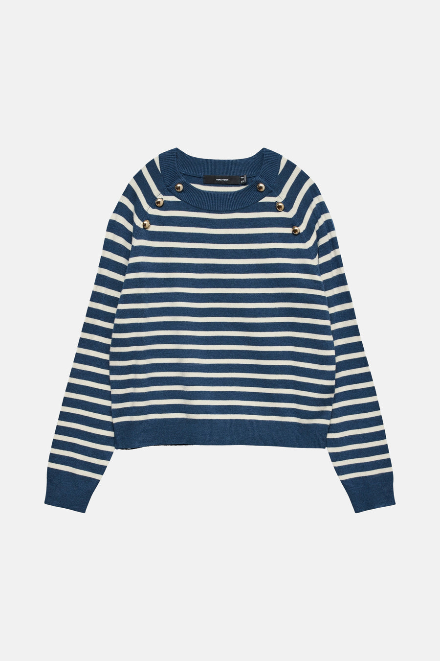 Pull rayé bleu et blanc de Vero Moda avec boutons décoratifs aux épaules
