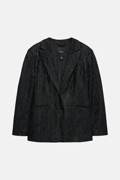 Zwarte blazer van VERO MODA met reliëf bloemenpatroon en een gestructureerde pasvorm.