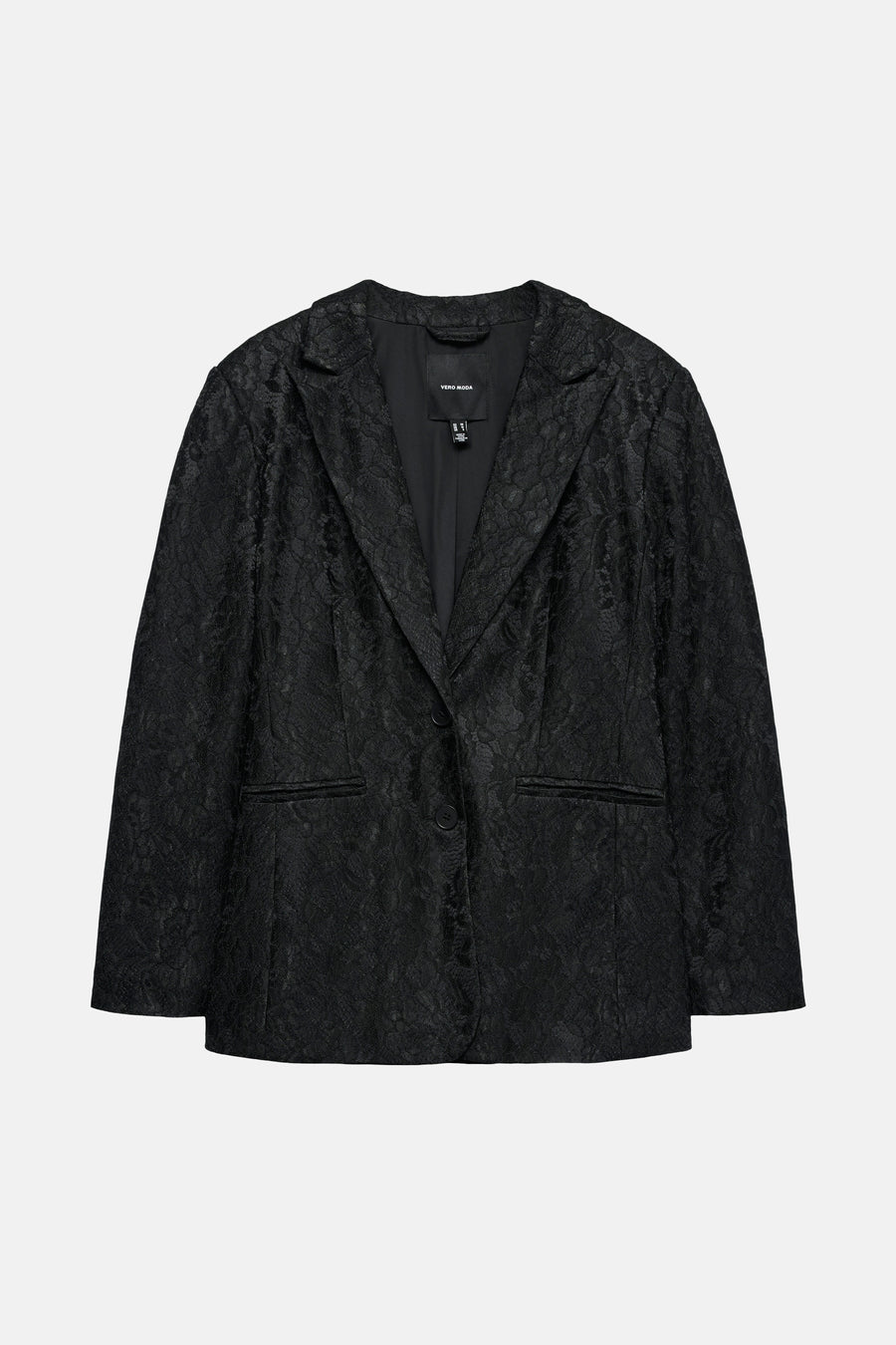 Zwarte blazer van VERO MODA met reliëf bloemenpatroon en een gestructureerde pasvorm.