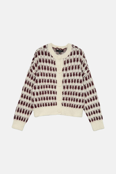 Multikleur gebreid vest van VERO MODA, met een bruin ruitpatroon en knoopsluiting.