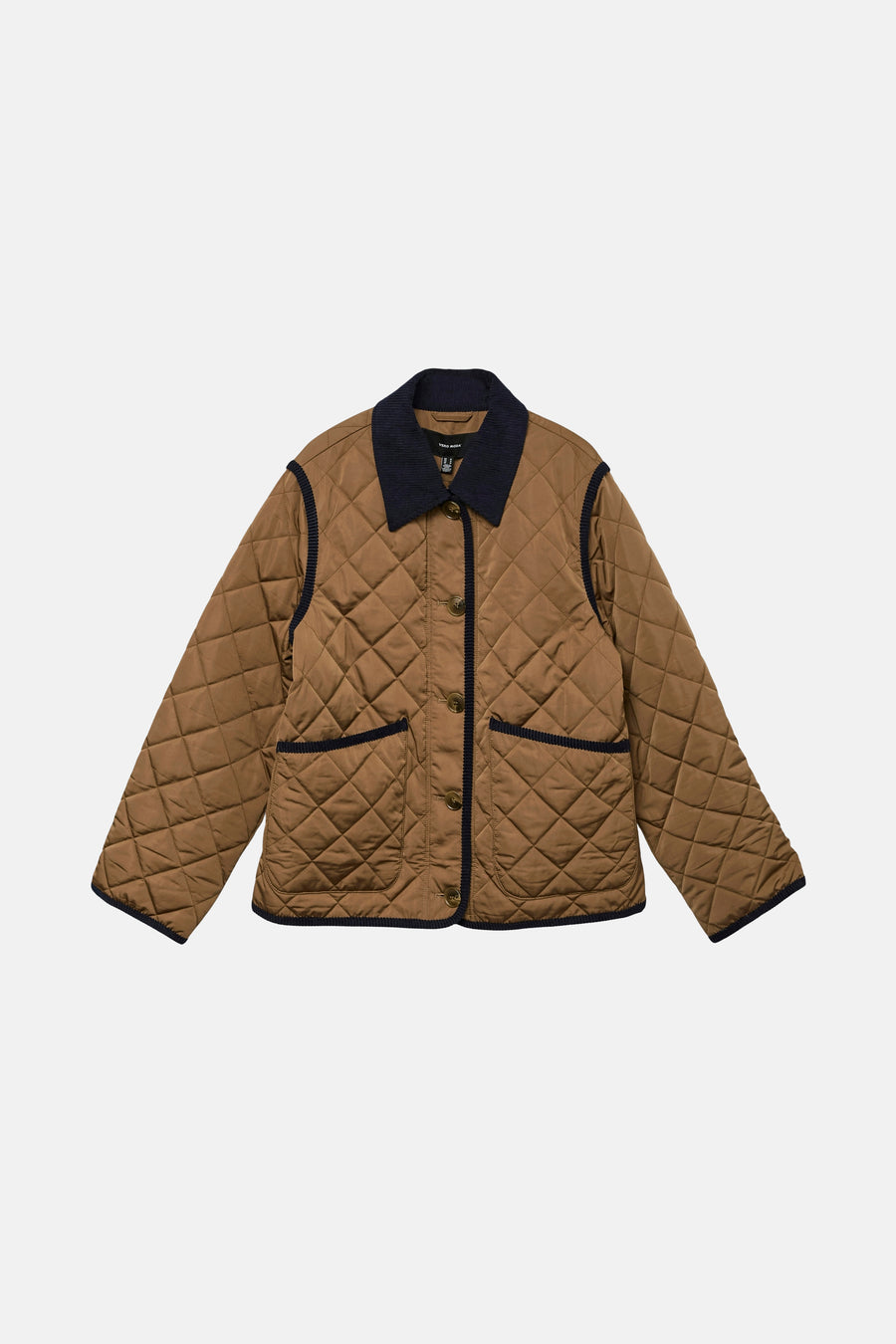 Veste courte marron de VERO MODA® à motif losanges avec poches et col bleu marine.
