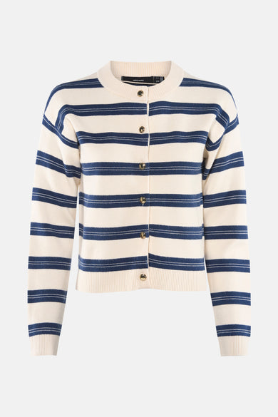 Multikleurige cardigan van VERO MODA®, met marineblauwe en witte horizontale strepen, korte pasvorm.