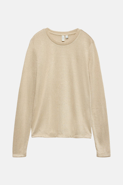 T-shirt beige à manches longues de VERO MODA, en tissu scintillant.