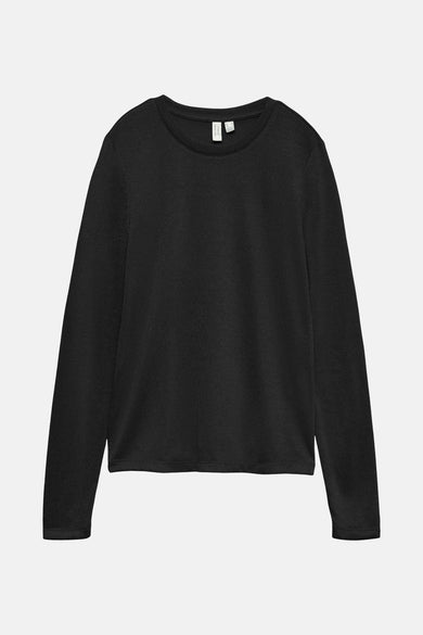 T-shirt à manches longues noir de VERO MODA, texture côtelée fine sur fond uni.
