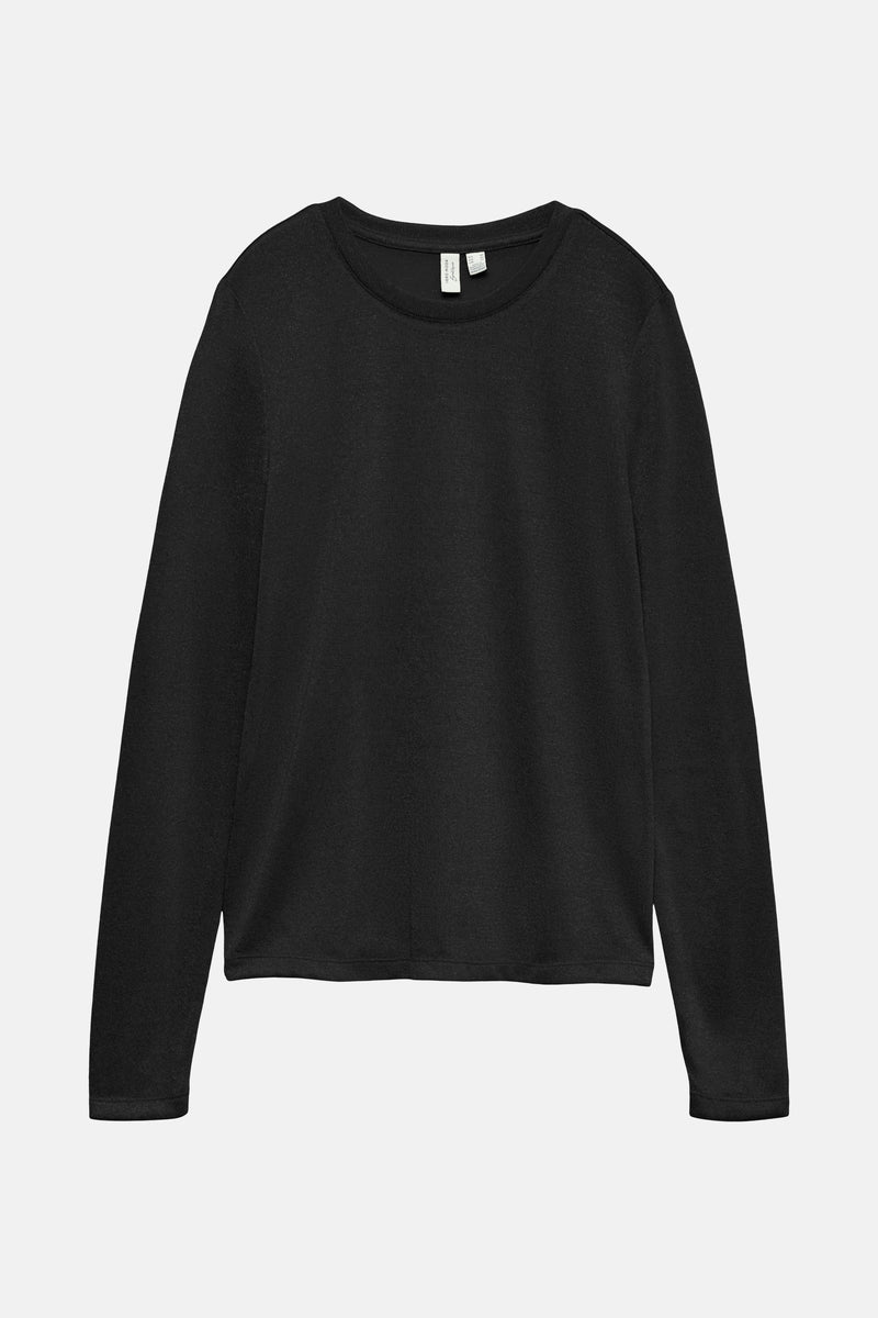 T-shirt à manches longues noir de VERO MODA, texture côtelée fine sur fond uni.
