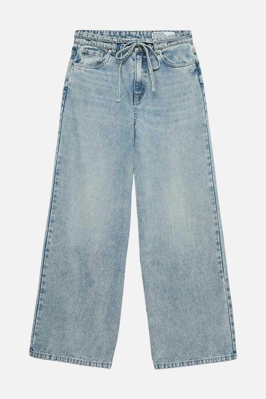 Wijde spijkerbroek in lichtblauw denim van VERO MODA, achterzakdetail en riemlussen.