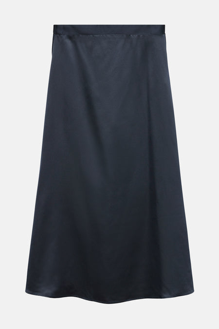 Blauwe lange rok van VERO MODA® met een satijnen textuur en een uitlopende pasvorm.
