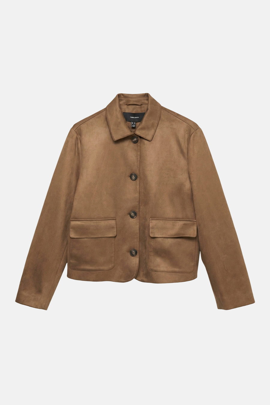 Veste courte cognac de VERO MODA, avec boutons marron, poches plaquées et col classique.