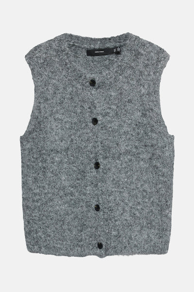 Grijze gemêleerde tanktop van VERO MODA®, gedragen met een wit overhemd met button-down kraag.