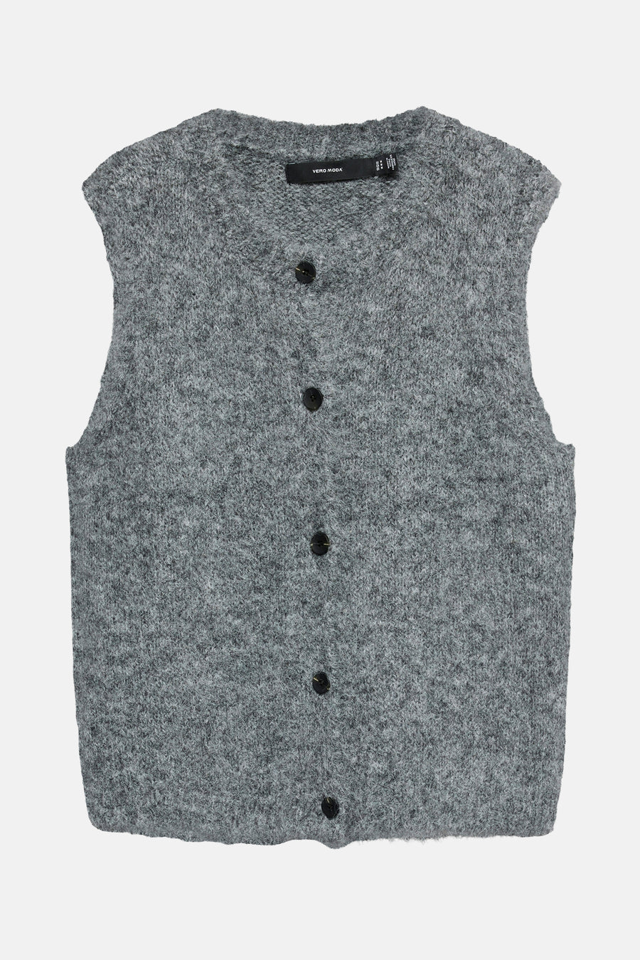 Débardeur gris en maille de VERO MODA, avec une fermeture boutonnée sur le devant et une texture tricotée.