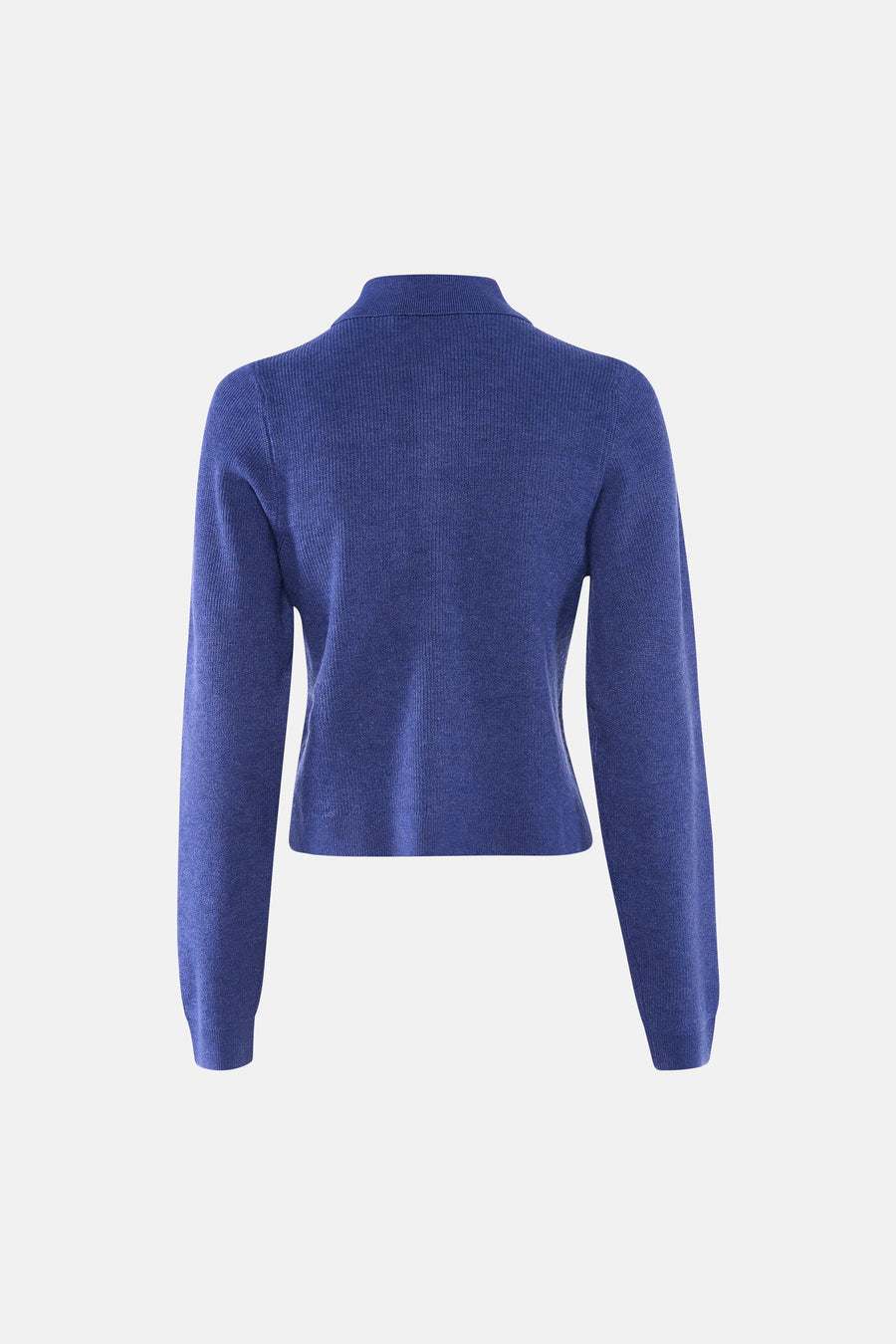 Cardigan bleu en maille côtelée de VERO MODA®, vue de dos avec col montant.